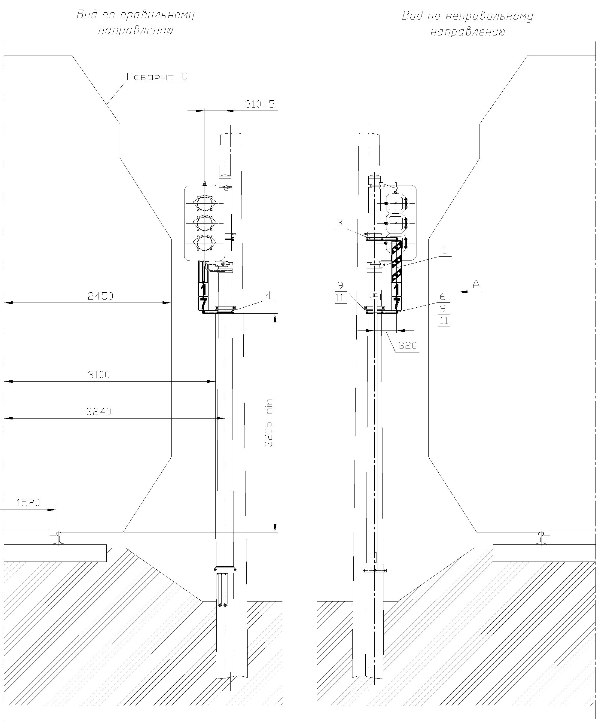 Рисунок 82. Вариант 2 крепления оповестительной таблички на мачте светофора