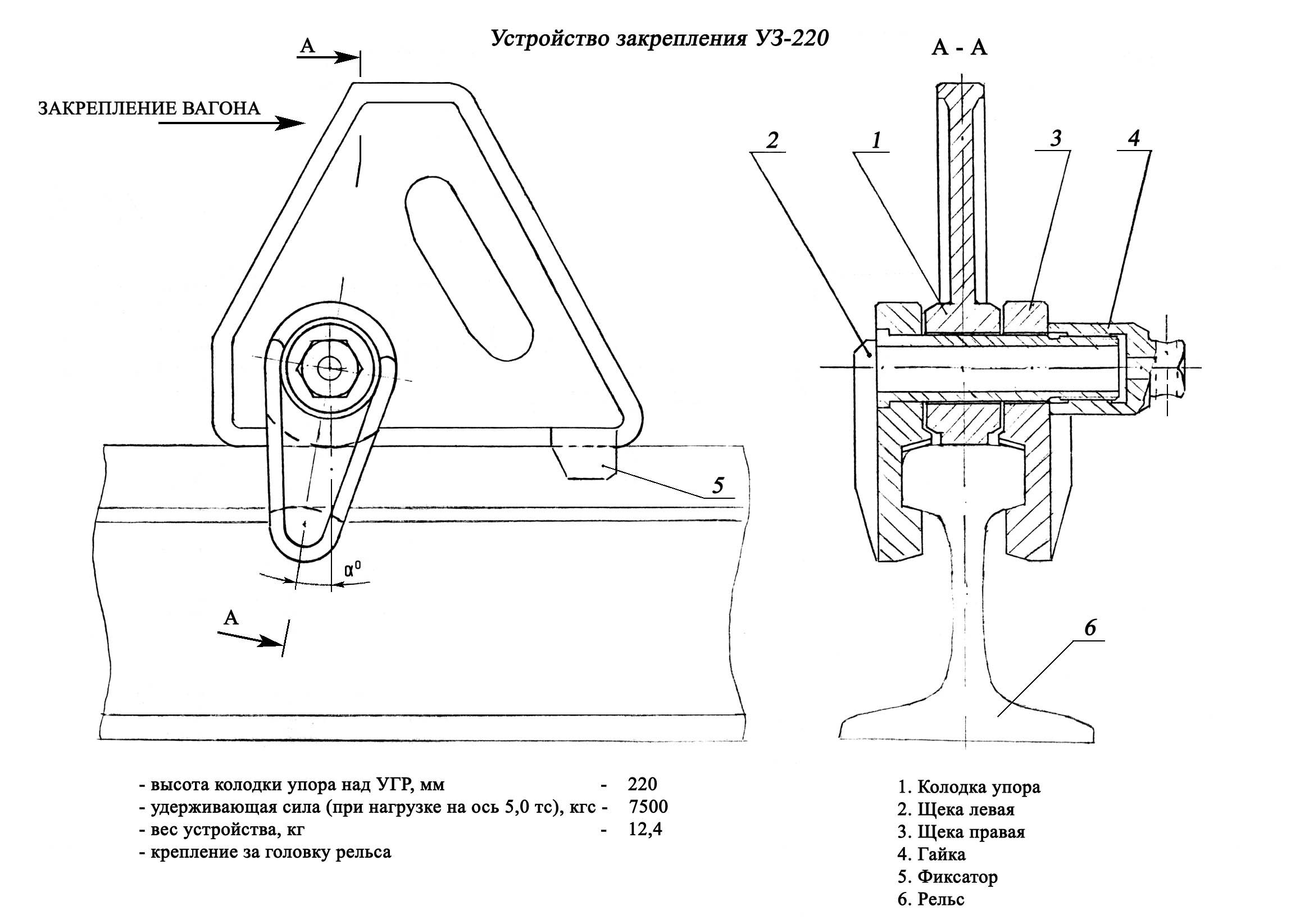 Устройство закрепения вагонов УЗ-220 описание конструкции