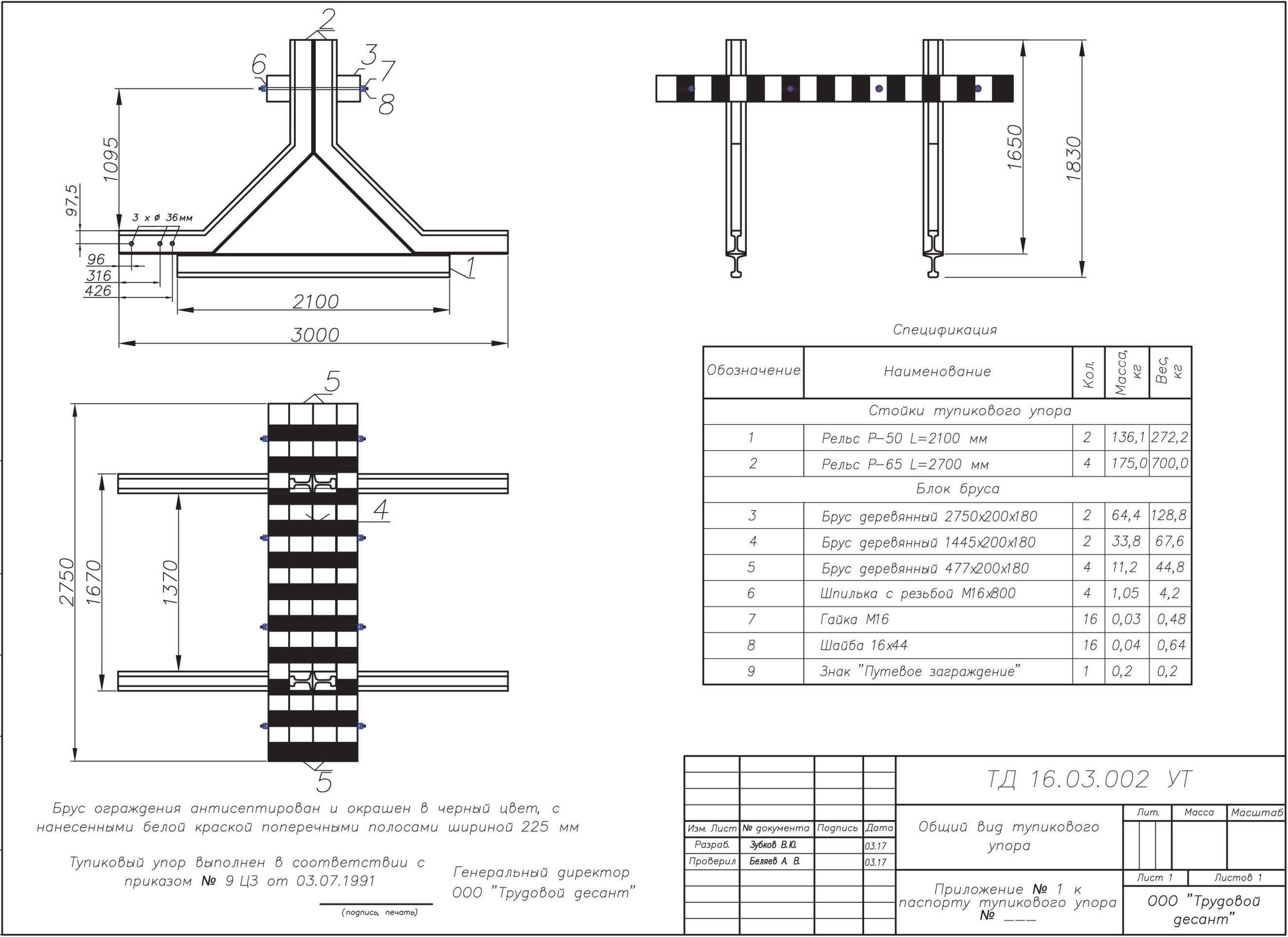 Чертёж 1 Железнодорожный рельсовый путевой тупиковый упор Чертёж 1 Железнодорожный рельсовый путевой тупиковый упор